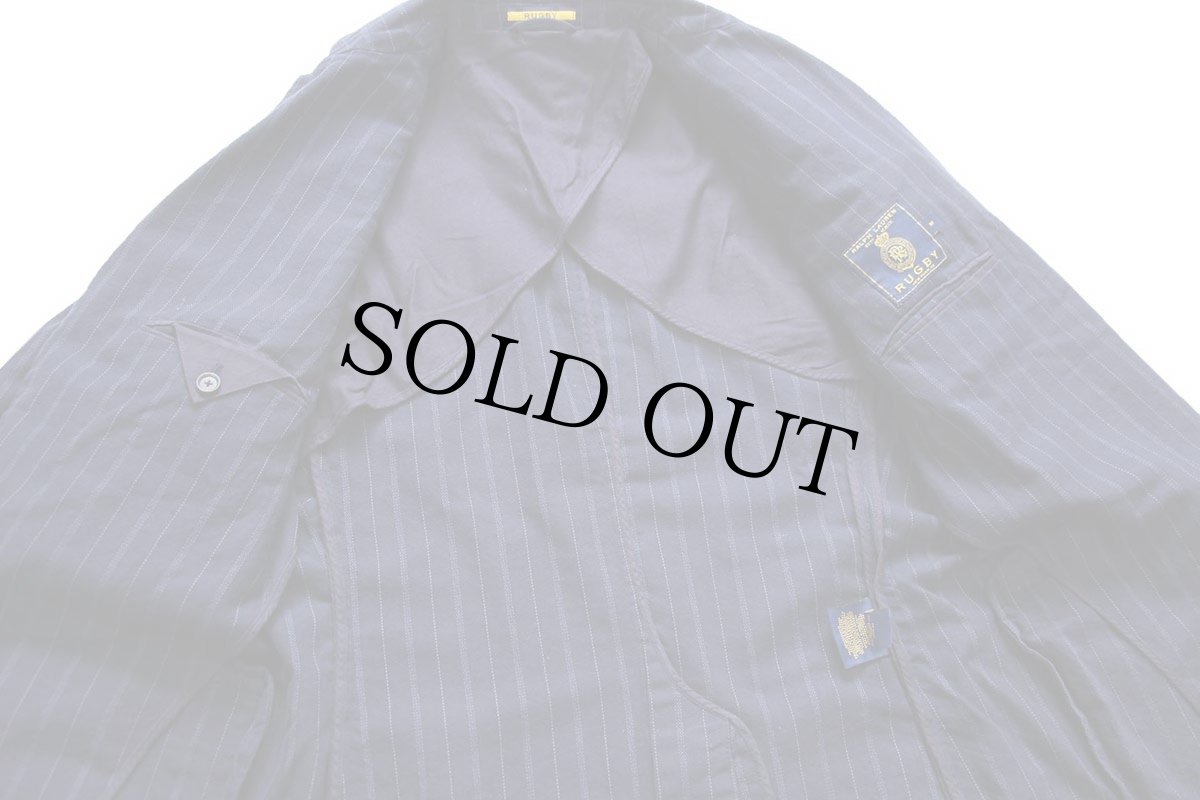 画像5: 00s RUGBY ラルフローレン ストライプ 3つボタン コットン テーラードジャケット 紺 M★ブレザー (5)