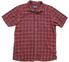 画像1: patagoniaパタゴニア Back Step Shirt バック ステップ チェック 半袖 ヘンプ×オーガニックコットンシャツ L (1)