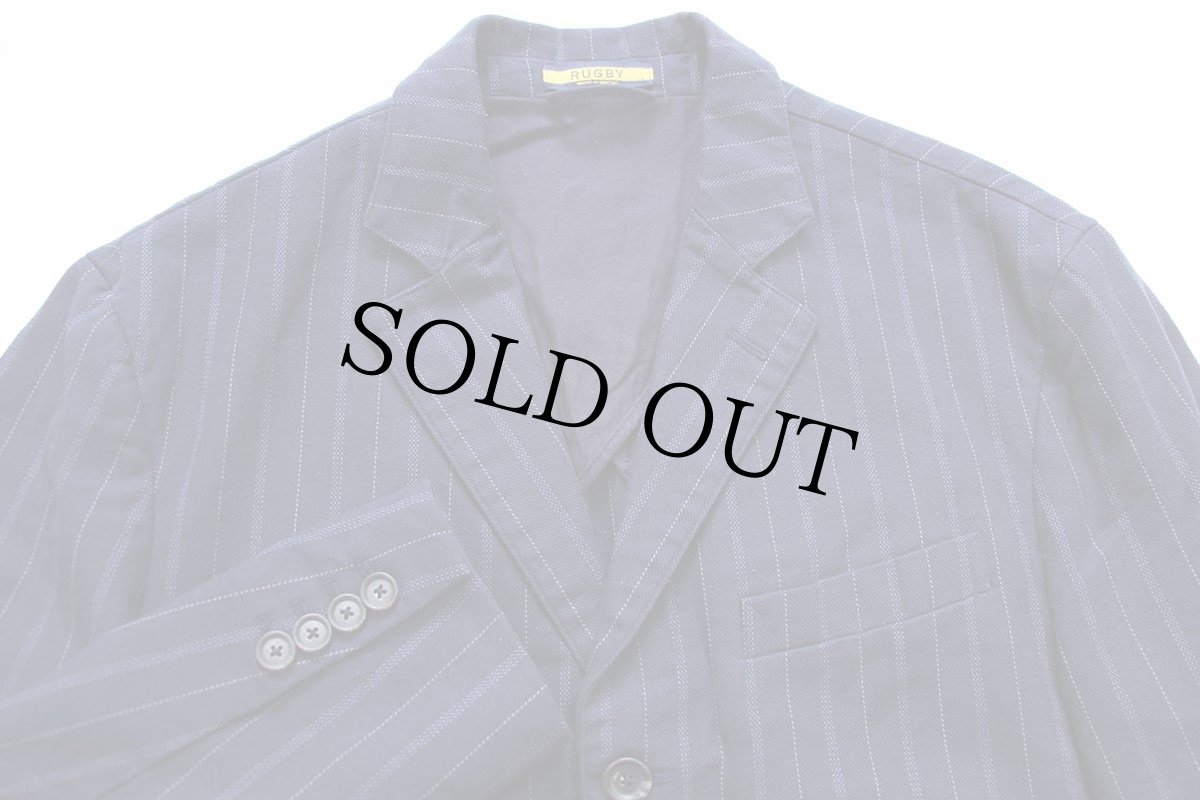 画像3: 00s RUGBY ラルフローレン ストライプ 3つボタン コットン テーラードジャケット 紺 M★ブレザー (3)