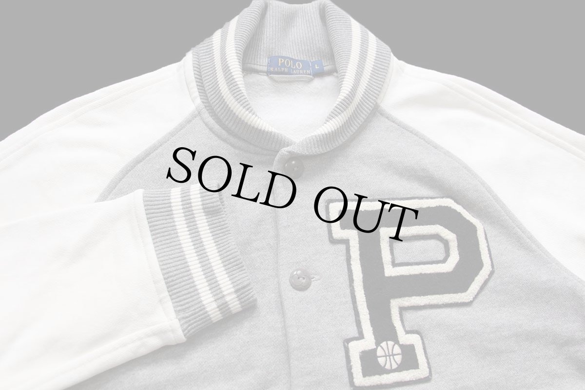 画像3: ポロ ラルフローレン レタードパッチ付き パチポケ ツートン スウェット ボタンスタジャン 杢グレー×アイボリー L★ボタスタ (3)