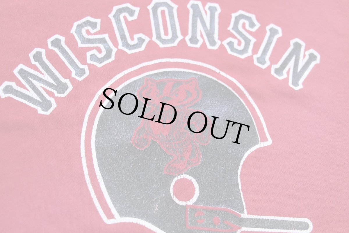 画像4: 70s USA製 ARTEX WISCONSIN BADGERS アメフト バッキー マスコット コットン フットボールTシャツ 濃赤 XL (4)
