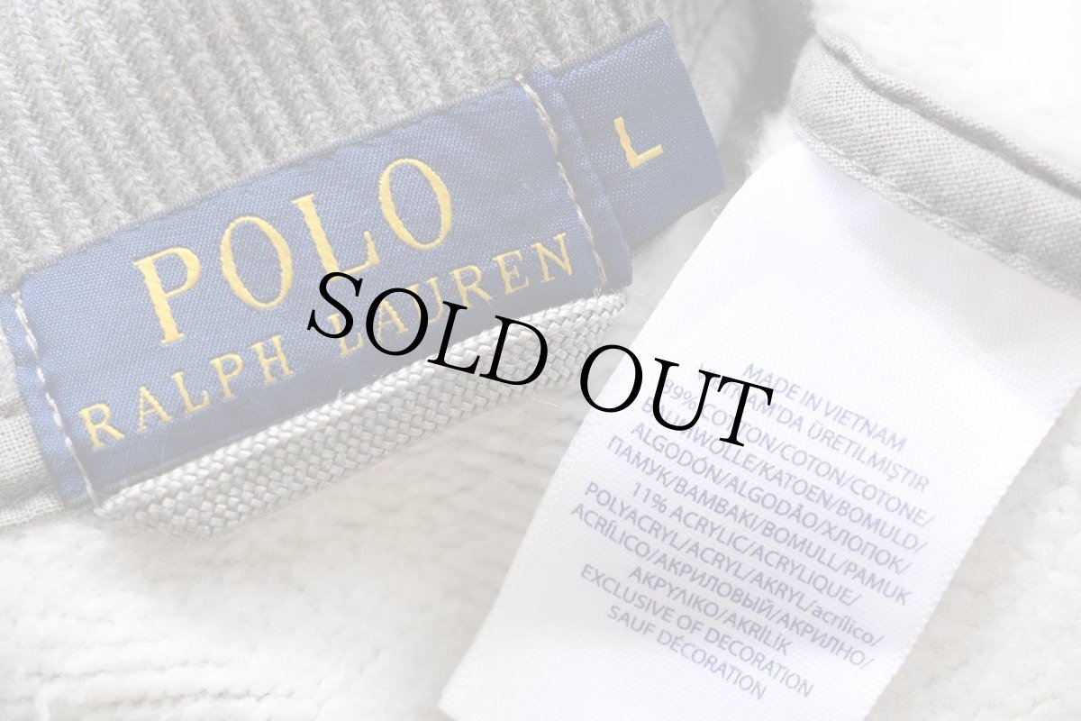 画像4: ポロ ラルフローレン レタードパッチ付き パチポケ ツートン スウェット ボタンスタジャン 杢グレー×アイボリー L★ボタスタ (4)