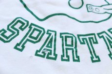 画像6: 80s MICHIGAN STATE MSU SPARTANS アメフト ひび割れプリント Vネック コットン フットボールTシャツ 白×緑 (6)