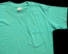 画像1: 80s USA製 無地 ポケットTシャツ グリーン M (1)