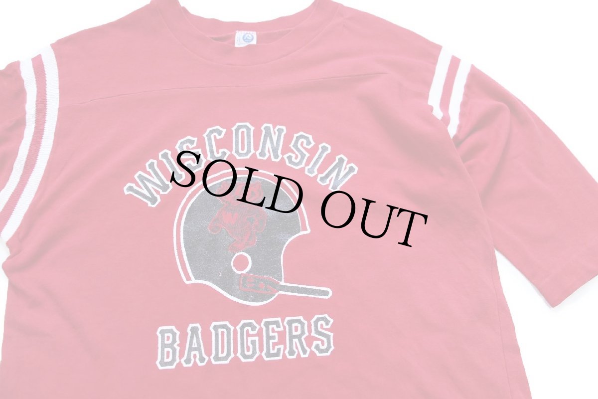 画像3: 70s USA製 ARTEX WISCONSIN BADGERS アメフト バッキー マスコット コットン フットボールTシャツ 濃赤 XL (3)