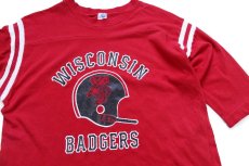 画像3: 70s USA製 ARTEX WISCONSIN BADGERS アメフト バッキー マスコット コットン フットボールTシャツ 濃赤 XL (3)