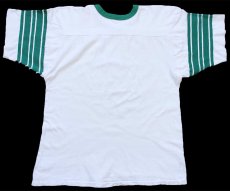 画像3: 80s MICHIGAN STATE MSU SPARTANS アメフト ひび割れプリント Vネック コットン フットボールTシャツ 白×緑 (3)
