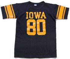 画像1: 70s USA製 Championチャンピオン IOWA 80 ナンバリング コットン フットボールTシャツ 黒 L (1)