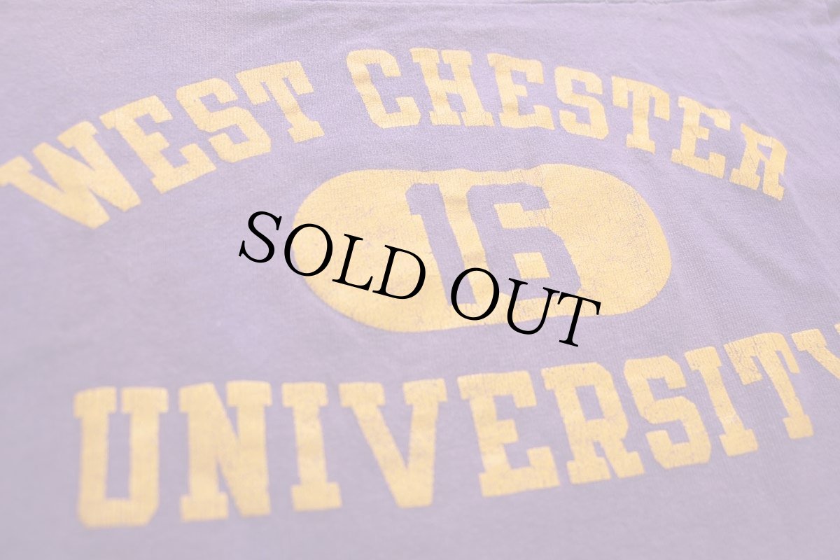画像4: 80s USA製 Championチャンピオン WEST CHESTER 三段中抜き ひび割れプリント コットン フットボールTシャツ 紫 フェード M (4)