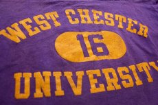 画像4: 80s USA製 Championチャンピオン WEST CHESTER 三段中抜き ひび割れプリント コットン フットボールTシャツ 紫 フェード M (4)