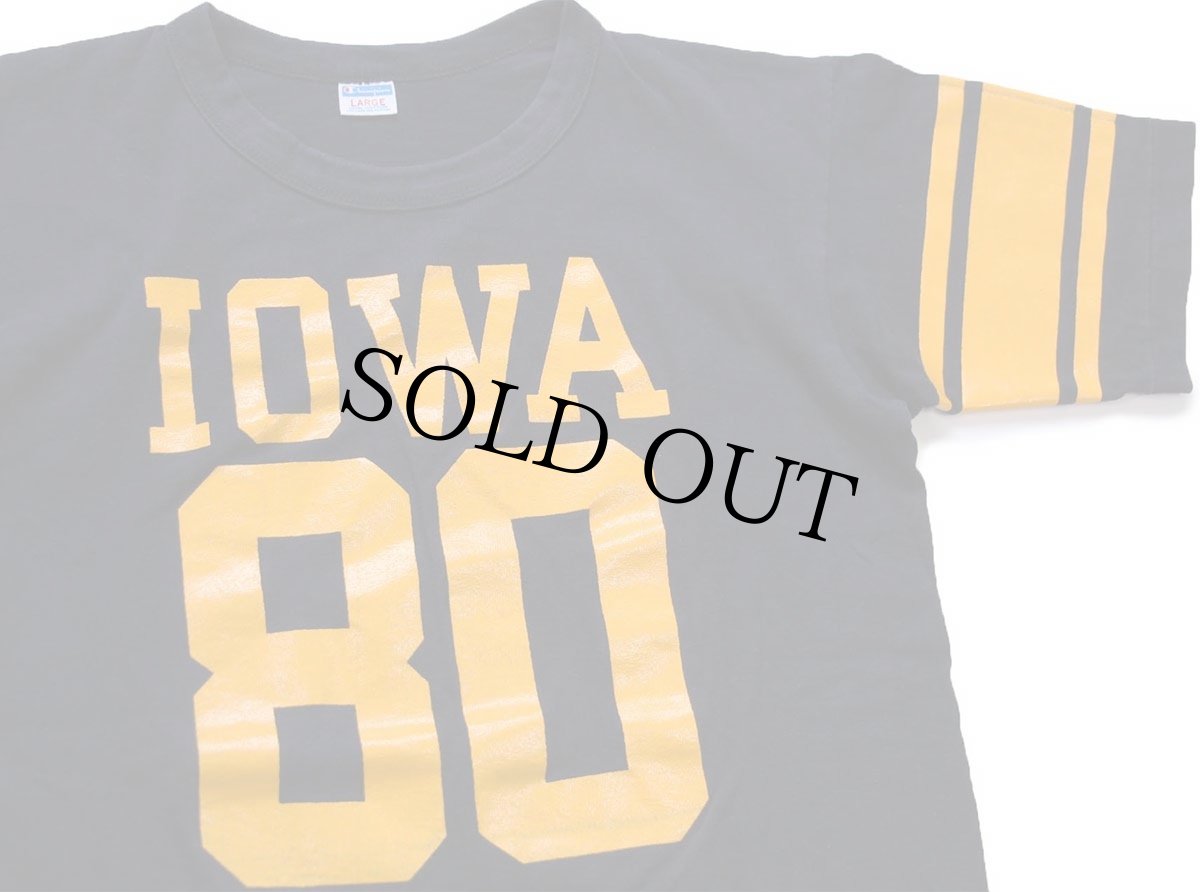 画像3: 70s USA製 Championチャンピオン IOWA 80 ナンバリング コットン フットボールTシャツ 黒 L (3)