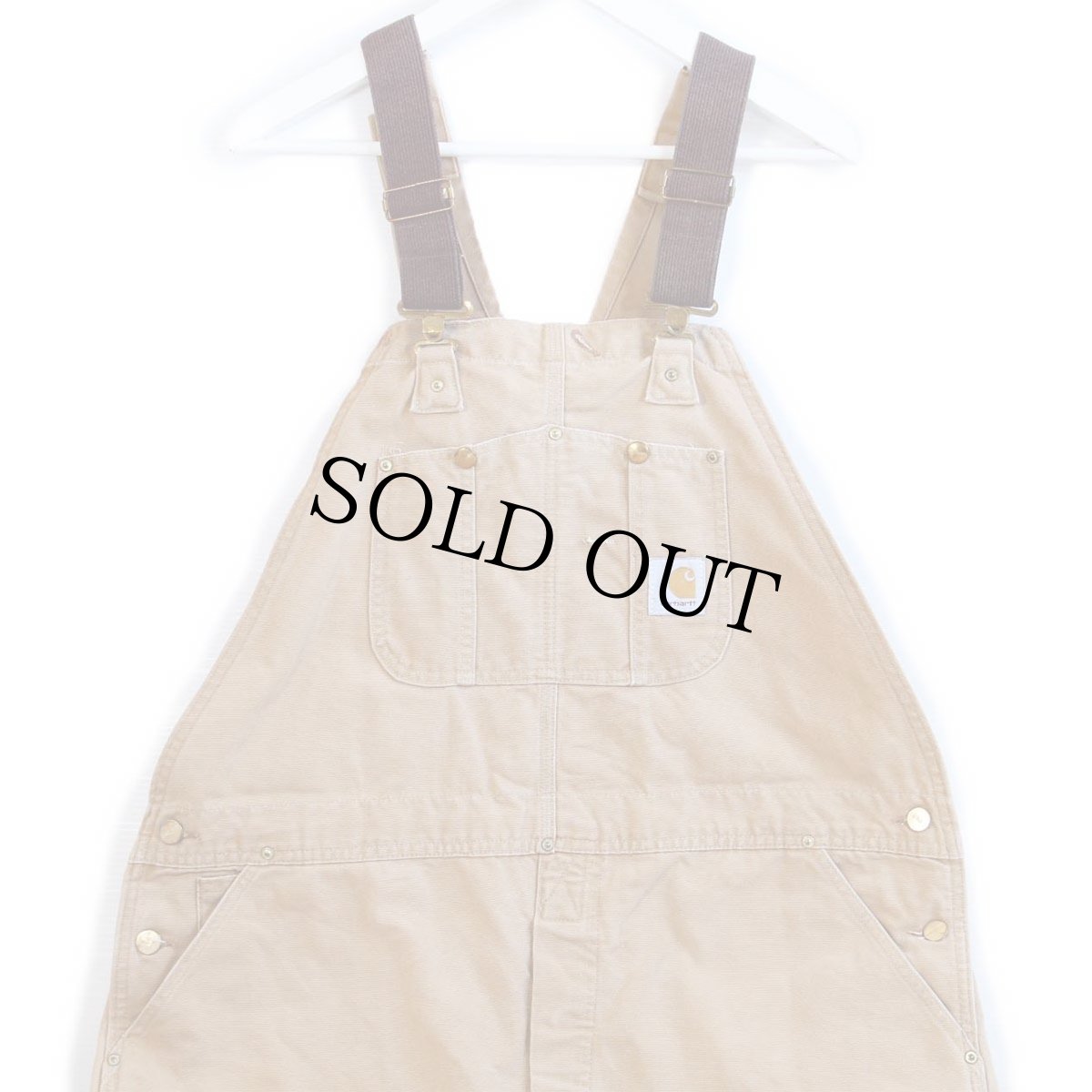 画像1: 90s USA製 carharttカーハート ダブルニー ダック地 オーバーオール カスタム 茶 W44 L34 (1)