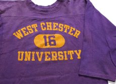 画像3: 80s USA製 Championチャンピオン WEST CHESTER 三段中抜き ひび割れプリント コットン フットボールTシャツ 紫 フェード M (3)