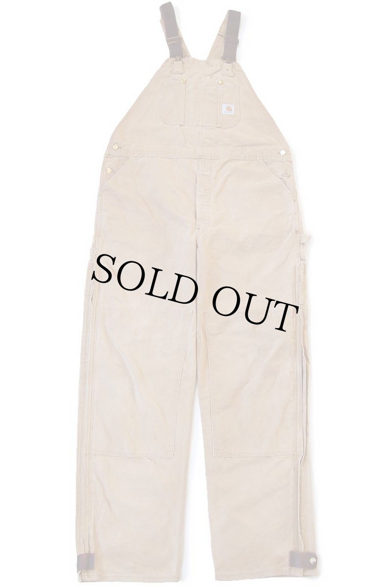 画像2: 90s USA製 carharttカーハート ダブルニー ダック地 オーバーオール カスタム 茶 W44 L34 (2)