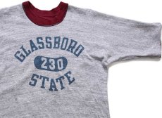 画像8: 60s USA製 MEADOWDALE LIONS 123 GLASSBORO STATE 染み込みプリント コットン リバーシブルTシャツ ワインレッド×杢グレー (8)