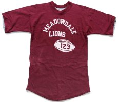 画像1: 60s USA製 MEADOWDALE LIONS 123 GLASSBORO STATE 染み込みプリント コットン リバーシブルTシャツ ワインレッド×杢グレー (1)