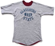 画像6: 60s USA製 MEADOWDALE LIONS 123 GLASSBORO STATE 染み込みプリント コットン リバーシブルTシャツ ワインレッド×杢グレー (6)