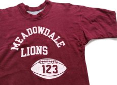 画像3: 60s USA製 MEADOWDALE LIONS 123 GLASSBORO STATE 染み込みプリント コットン リバーシブルTシャツ ワインレッド×杢グレー (3)