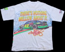 画像2: 90s USA製 NASCAR Kyle Petty MELLO YELLO チェッカーフラッグ オールオーバープリント コットンTシャツ 白 L (2)