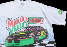 画像3: 90s USA製 NASCAR Kyle Petty MELLO YELLO チェッカーフラッグ オールオーバープリント コットンTシャツ 白 L (3)