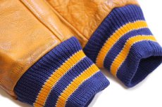 画像8: 70s LASLEY KNITTING キルティングライナー メルトン ウール 袖革スタジャン 青×山吹 44 (8)