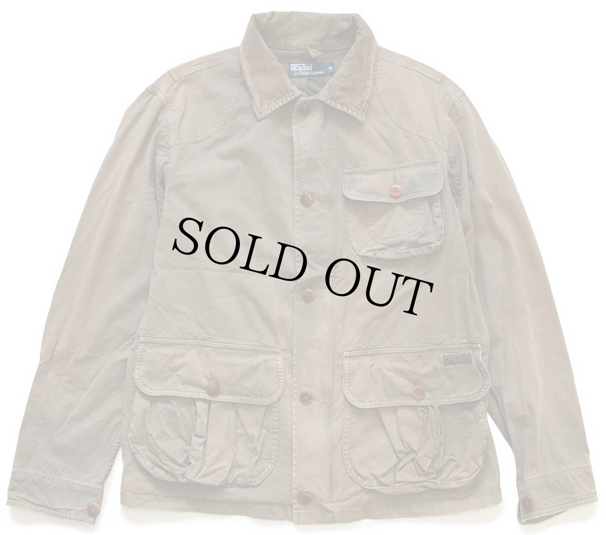 画像1: 00s ポロ ラルフローレン チンスト付き コットンポプリン フィッシングジャケット グレーブラウン フェード M (1)