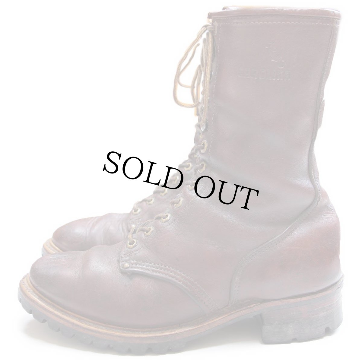 画像2: 80s CAROLINAキャロライナ 編み上げ レザー ワークブーツ 赤茶 9.5 (2)