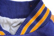 画像5: 70s LASLEY KNITTING キルティングライナー メルトン ウール 袖革スタジャン 青×山吹 44 (5)