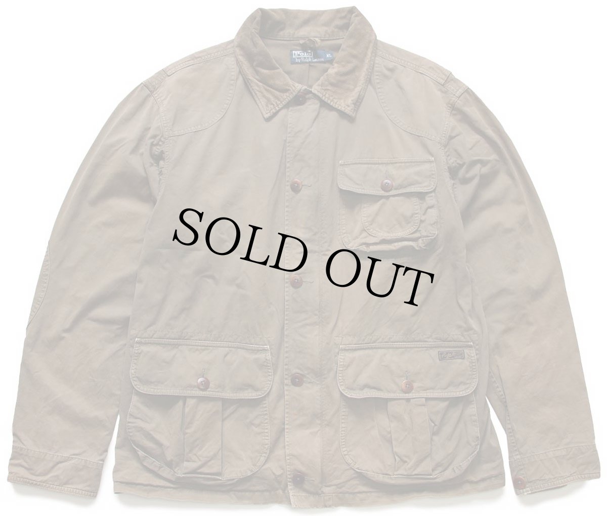 画像1: 00s ポロ ラルフローレン チンスト付き コットンポプリン フィッシングジャケット グレーブラウン フェード XL (1)