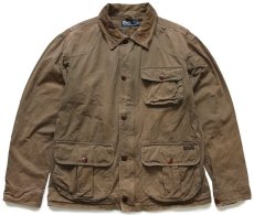 画像1: 00s ポロ ラルフローレン チンスト付き コットンポプリン フィッシングジャケット グレーブラウン フェード XL (1)