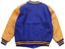 画像2: 70s LASLEY KNITTING キルティングライナー メルトン ウール 袖革スタジャン 青×山吹 44 (2)