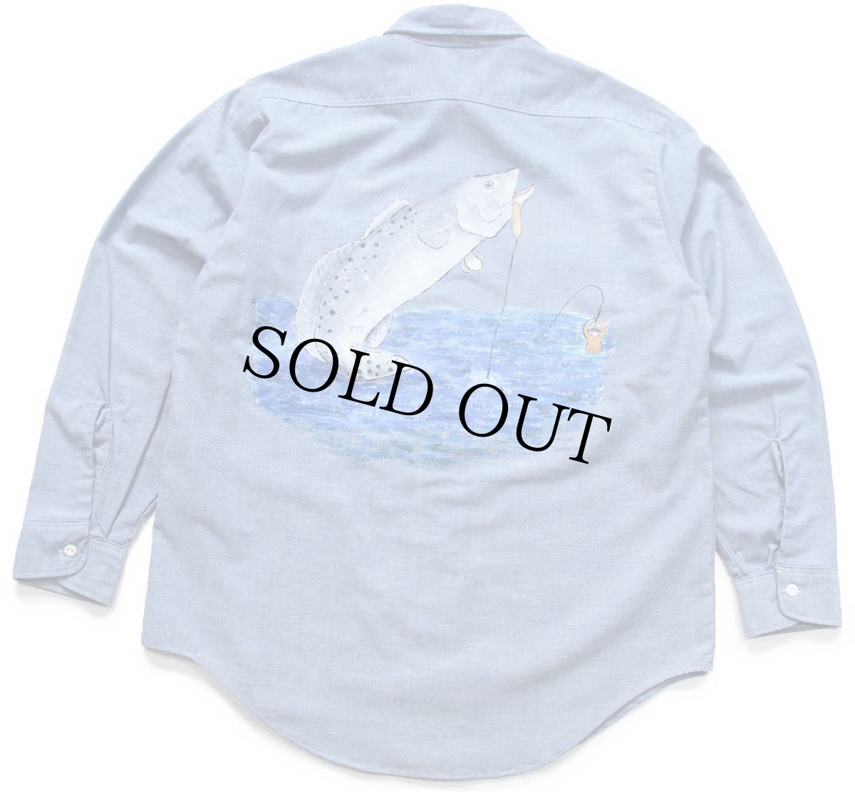 画像1: 70s JCPenney BIGMACビッグマック フィッシング ハンドペイント アート シャンブレーシャツ 15-15.5 (1)