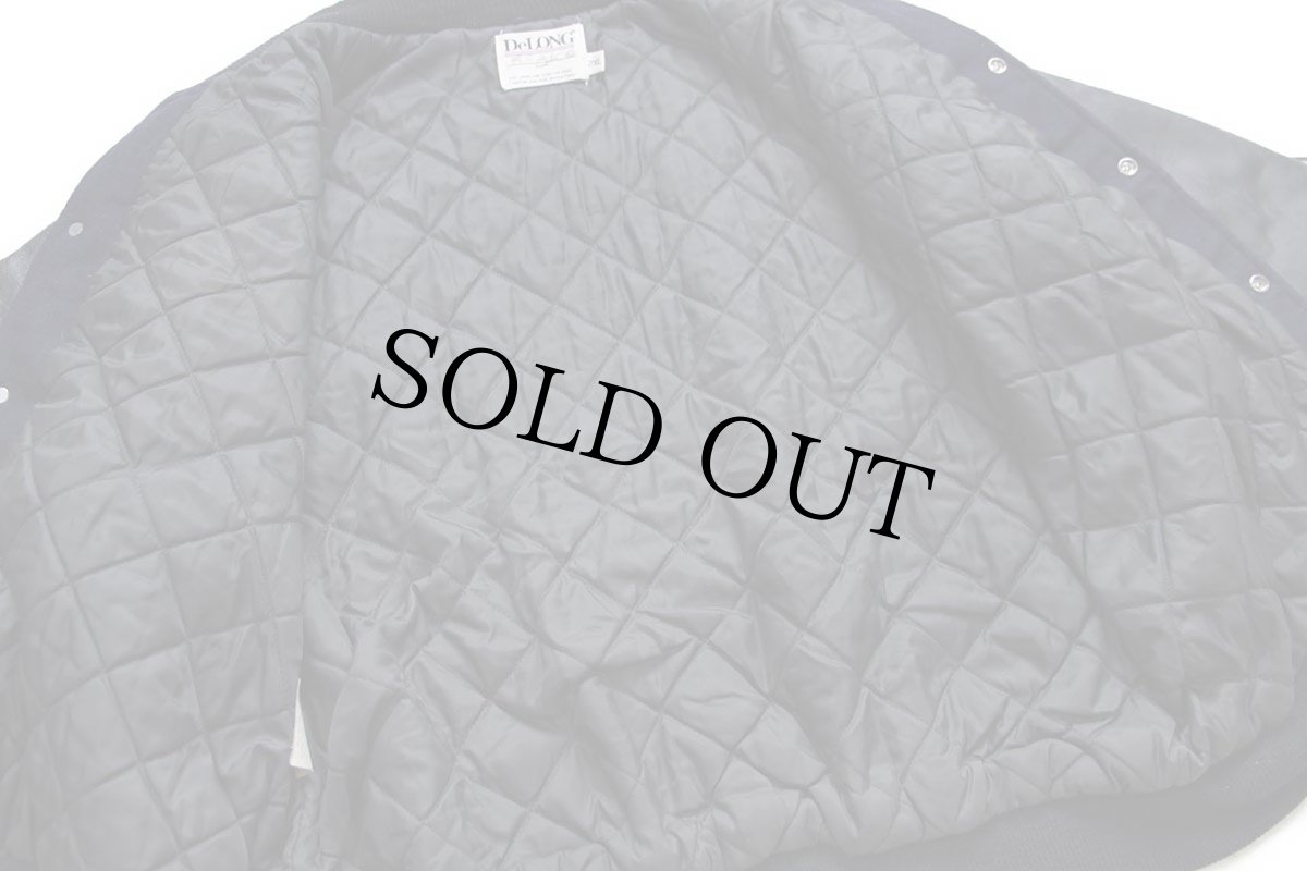 画像5: 90s DeLONGデロング USMMA KP VARSITY CLUB 刺繍 キルティングライナー メルトン ウール 袖革スタジャン 紺 2XL★特大 (5)