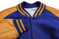 画像3: 70s LASLEY KNITTING キルティングライナー メルトン ウール 袖革スタジャン 青×山吹 44 (3)