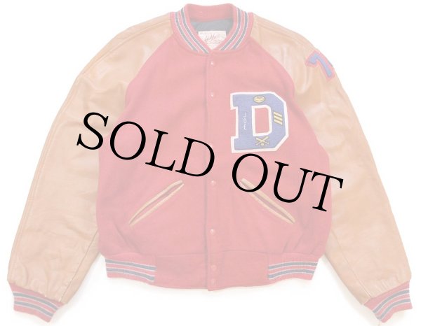 70s USA製 Hatchers レタードパッチ付き メルトン ウール 袖革