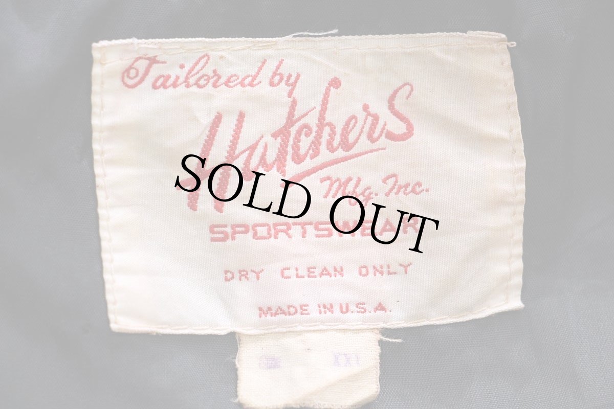 画像4: 70s USA製 Hatchers レタードパッチ付き メルトン ウール 袖革スタジャン 赤×茶 XXL★特大 (4)