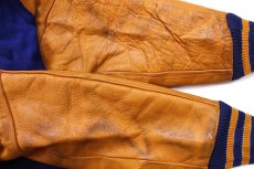 画像7: 70s LASLEY KNITTING キルティングライナー メルトン ウール 袖革スタジャン 青×山吹 44 (7)