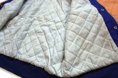 画像9: 70s LASLEY KNITTING キルティングライナー メルトン ウール 袖革スタジャン 青×山吹 44 (9)