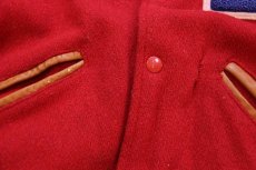 画像6: 70s USA製 Hatchers レタードパッチ付き メルトン ウール 袖革スタジャン 赤×茶 XXL★特大 (6)