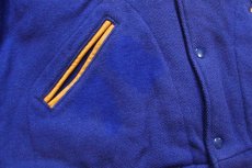 画像6: 70s LASLEY KNITTING キルティングライナー メルトン ウール 袖革スタジャン 青×山吹 44 (6)