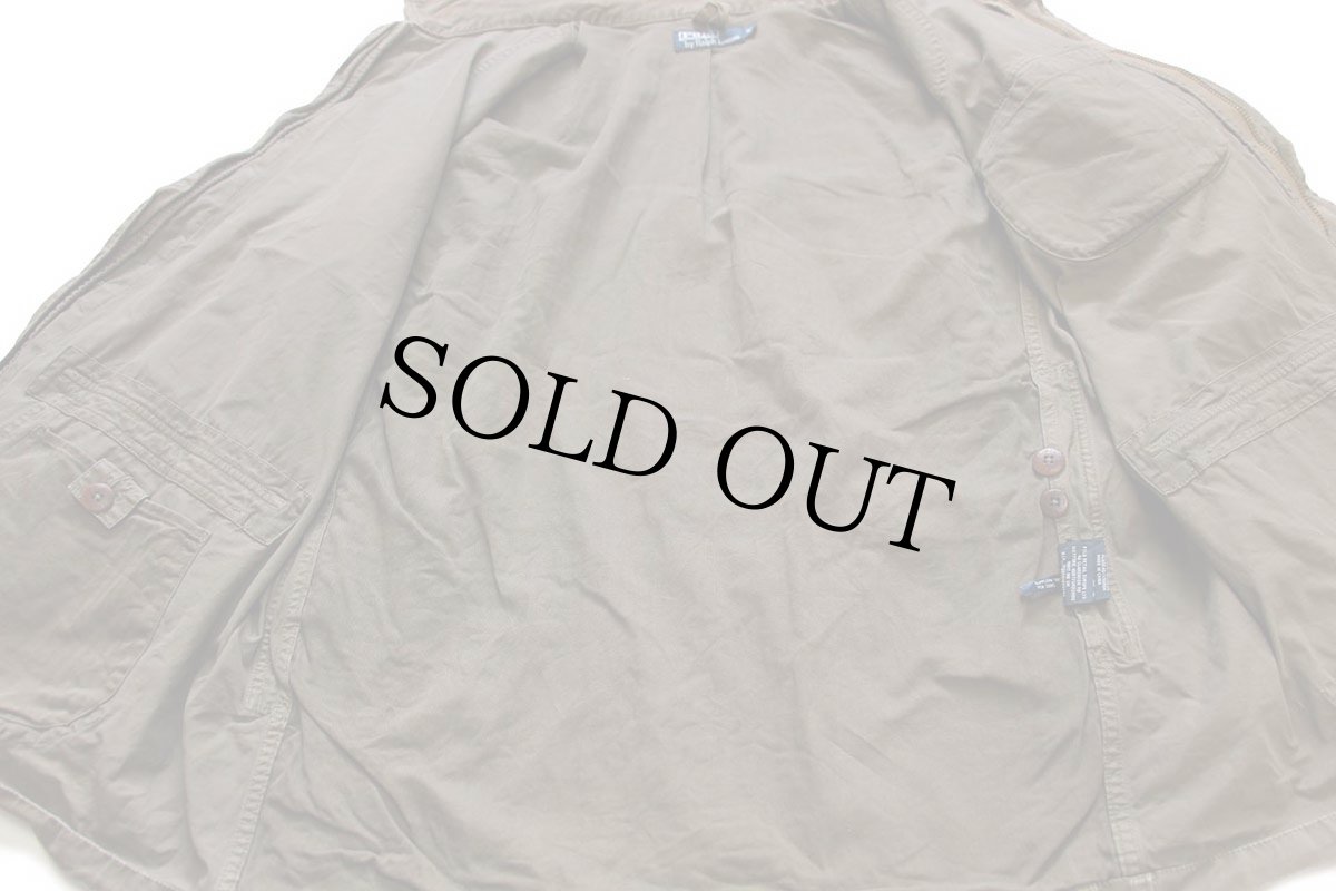 画像5: 00s ポロ ラルフローレン チンスト付き コットンポプリン フィッシングジャケット グレーブラウン フェード XL (5)