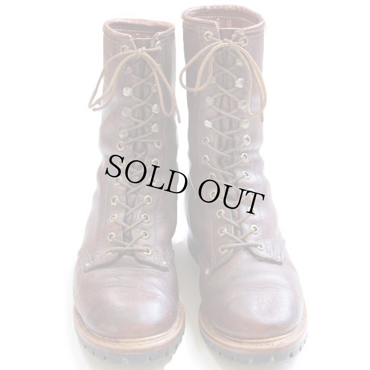 画像1: 80s CAROLINAキャロライナ 編み上げ レザー ワークブーツ 赤茶 9.5 (1)