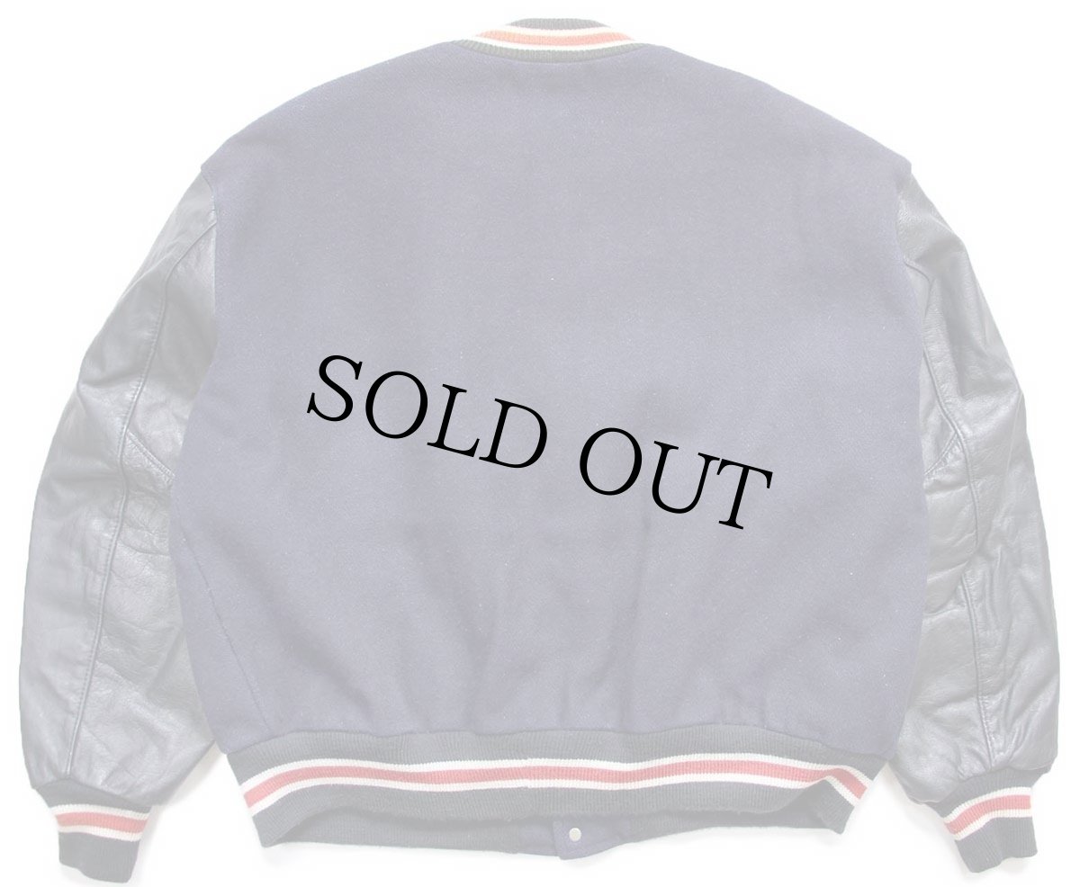 画像2: 90s DeLONGデロング USMMA KP VARSITY CLUB 刺繍 キルティングライナー メルトン ウール 袖革スタジャン 紺 2XL★特大 (2)