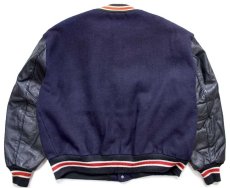 画像2: 90s DeLONGデロング USMMA KP VARSITY CLUB 刺繍 キルティングライナー メルトン ウール 袖革スタジャン 紺 2XL★特大 (2)