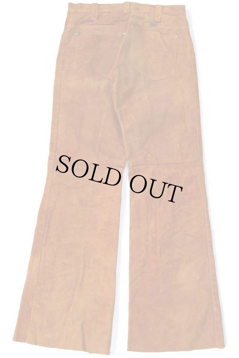 画像3: 70s USA製 Wranglerラングラー フレア スエード レザーパンツ 茶 W32 L32 (3)