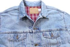 画像3: 90s Levi'sリーバイス チェック ネルライナー ダメージ デニムジャケット 4ポケット XL (3)
