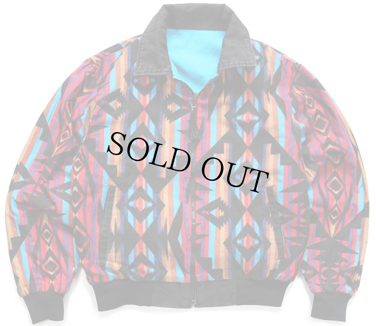 画像1: 90s USA製 Rode Walker ネイティブ柄 シャモア×ダック地 リバーシブル ジャケット M (1)