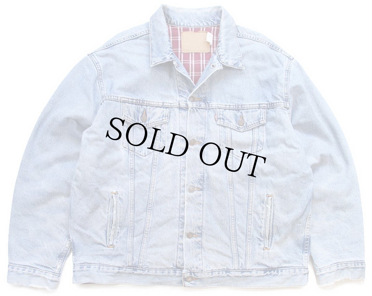 画像1: 90s Levi'sリーバイス チェック ネルライナー ダメージ デニムジャケット 4ポケット XL (1)