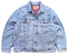 画像1: 90s Levi'sリーバイス チェック ネルライナー ダメージ デニムジャケット 4ポケット XL (1)