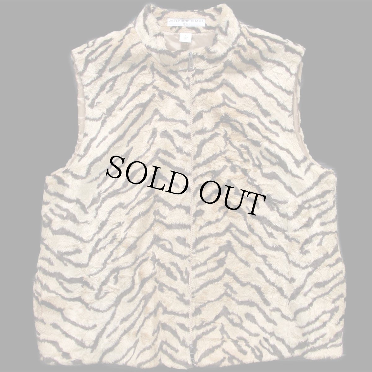 画像1: USA製 JOSEPHINE CHAUS タイガー柄 スタンドカラー フェイクファー ベスト L (1)